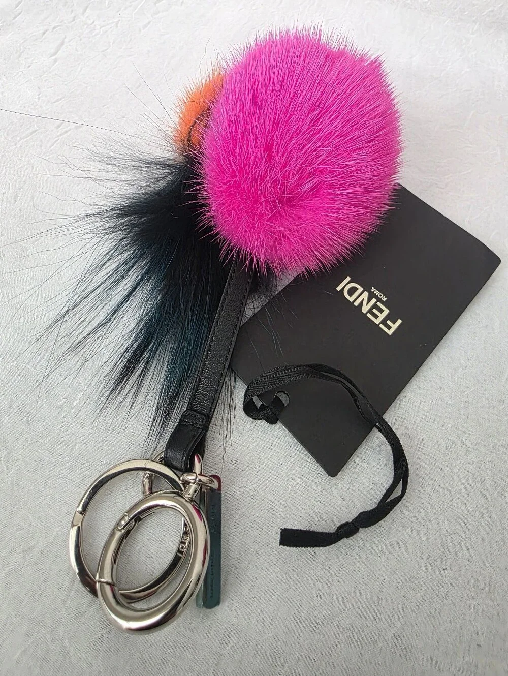 Auth Fendi Fur Monster Eye Pom Bag/Key Charm